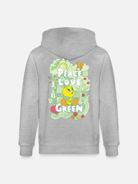 Looney Tunes Tweety Peace Love Grønt Design - Stanley/Stella økologisk unisex-hættejakke CULTIVATOR  - grå meleret