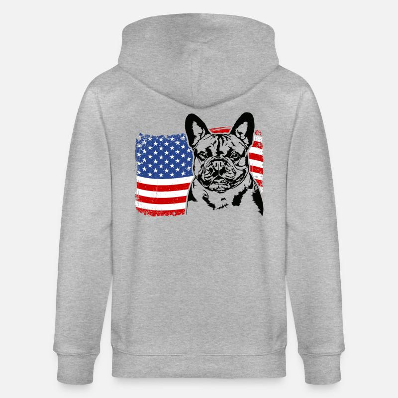 Bouledogue français Drapeau américain Wilsigns - Veste à capuche bio CULTIVATOR Stanley/Stella Unisexe - gris chiné