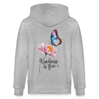Freundlichkeit ist kostenlos - Stanley/Stella Unisex Bio-Kapuzenjacke CULTIVATOR  - Grau meliert - Hinten - Luana (180cm)