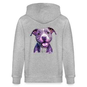 American Staffordshire Terrier Welpe - Stanley/Stella Unisex Bio-Kapuzenjacke CULTIVATOR  - Grau meliert - Hinten - Luana (180cm)