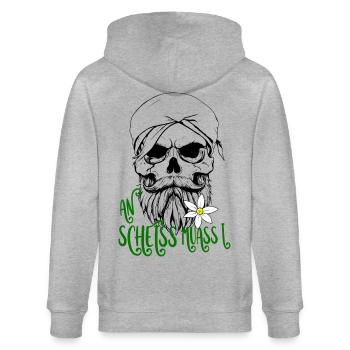 Totenkopf mit Edelweiss Volksfest Bierzelt - Stanley/Stella Unisex Bio-Kapuzenjacke CULTIVATOR  - Grau meliert - Hinten - Luana (180cm)