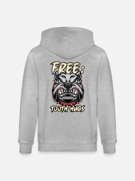 Pitbull Free Tooth Hugs - Stanley/Stella CULTIVATOR Unisex Organic Hooded Jacket - heather grey