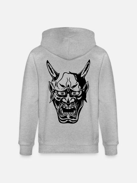 Hannya mask - Stanley/Stella CULTIVATOR  Unisex Organic Hooded Jacket - heather grey