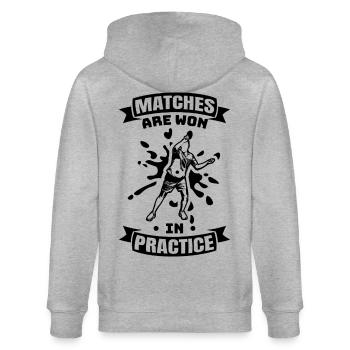 Matches Are Won In Practice - Stanley/Stella Unisex Bio-Kapuzenjacke CULTIVATOR  - Grau meliert - Hinten - Luana (180cm)