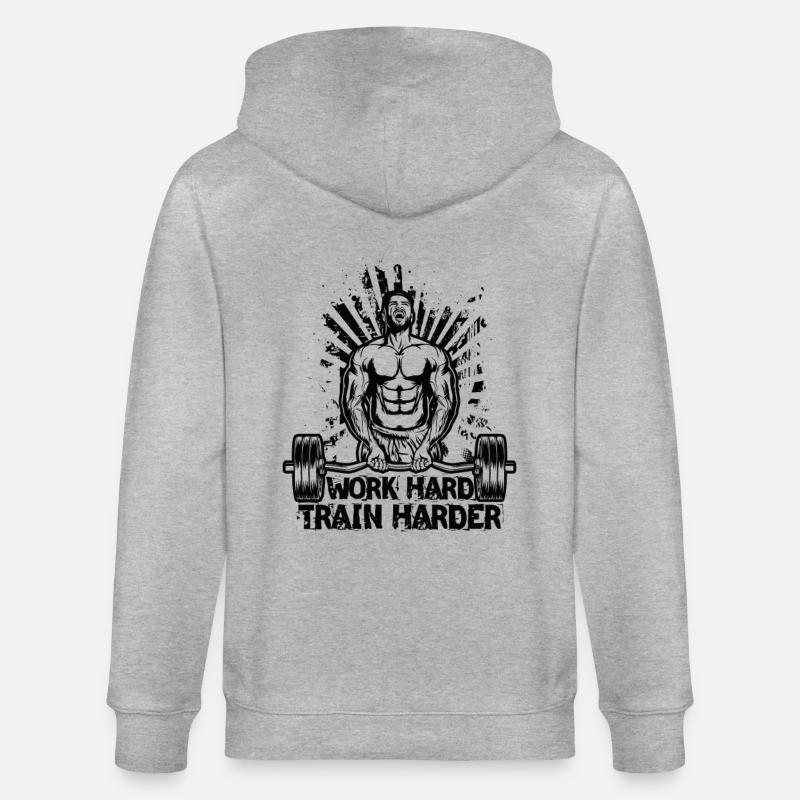 Work Hard / Train Harder - Stanley/Stella CULTIVATOR Unisex Organic Hooded Jacket - heather grey