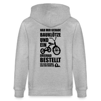 Lustige Sprüche Kindheit Optimismus Geschenkidee - Stanley/Stella Unisex Bio-Kapuzenjacke CULTIVATOR  - Grau meliert - Hinten - Luana (180cm)