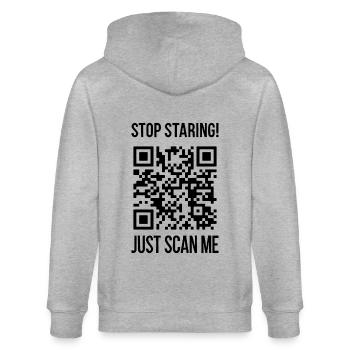 Scanne mich QR Code für Motivation - Stanley/Stella Unisex Bio-Kapuzenjacke CULTIVATOR  - Grau meliert - Hinten - Luana (180cm)
