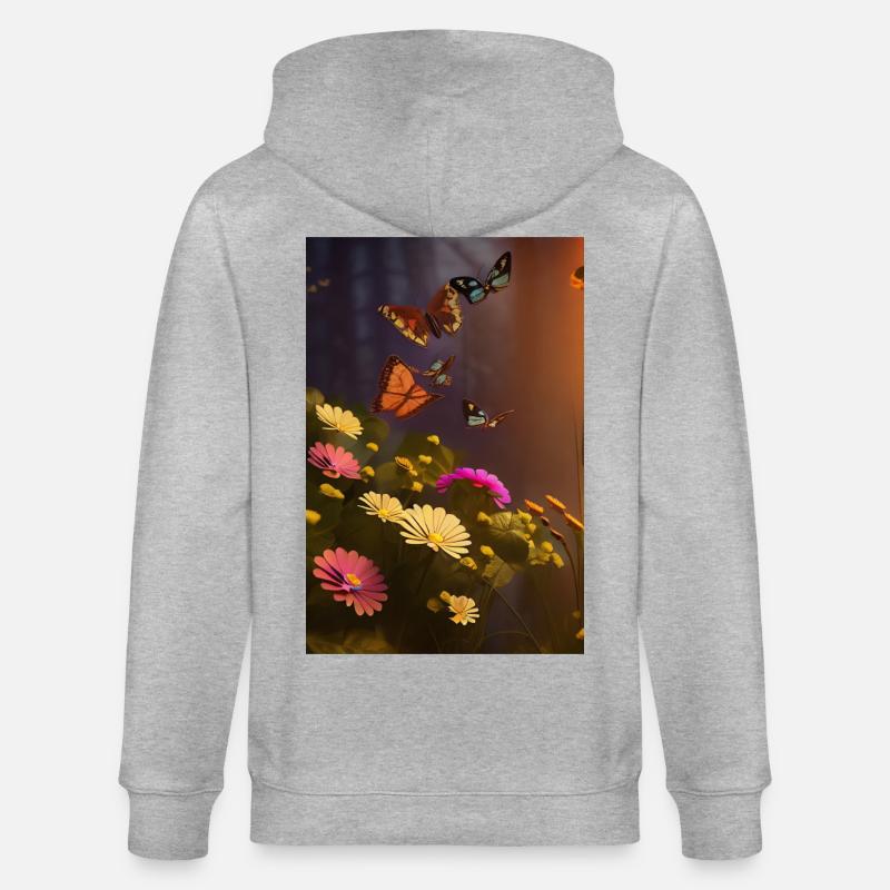 Fleurs et papillon - Veste à capuche bio CULTIVATOR Stanley/Stella Unisexe - gris chiné