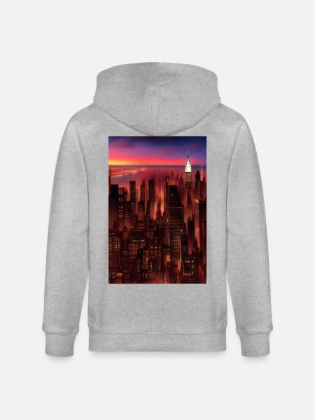 New York City Skyline - Stanley/Stella CULTIVATOR Unisex Organic Hooded Jacket - heather grey