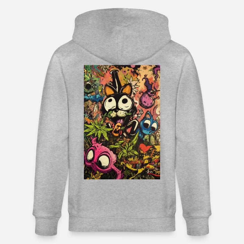 Buntes Comic-Monster Graffiti - Stanley/Stella Unisex Bio-Kapuzenjacke CULTIVATOR  - Grau meliert