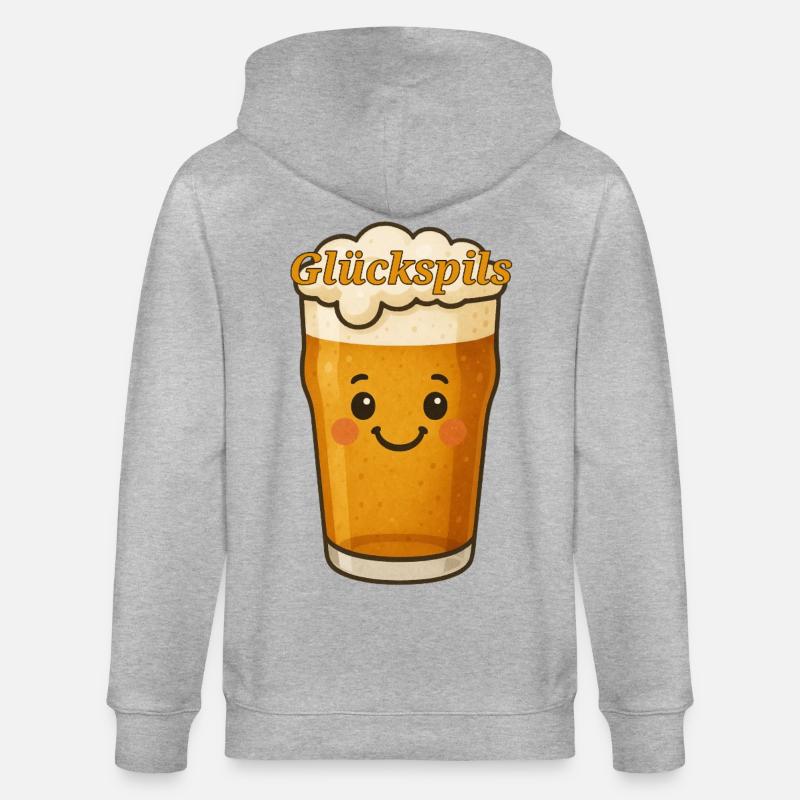 Happy Beer – Dessin animé mignon « Glückspils » - Veste à capuche bio CULTIVATOR Stanley/Stella Unisexe - gris chiné