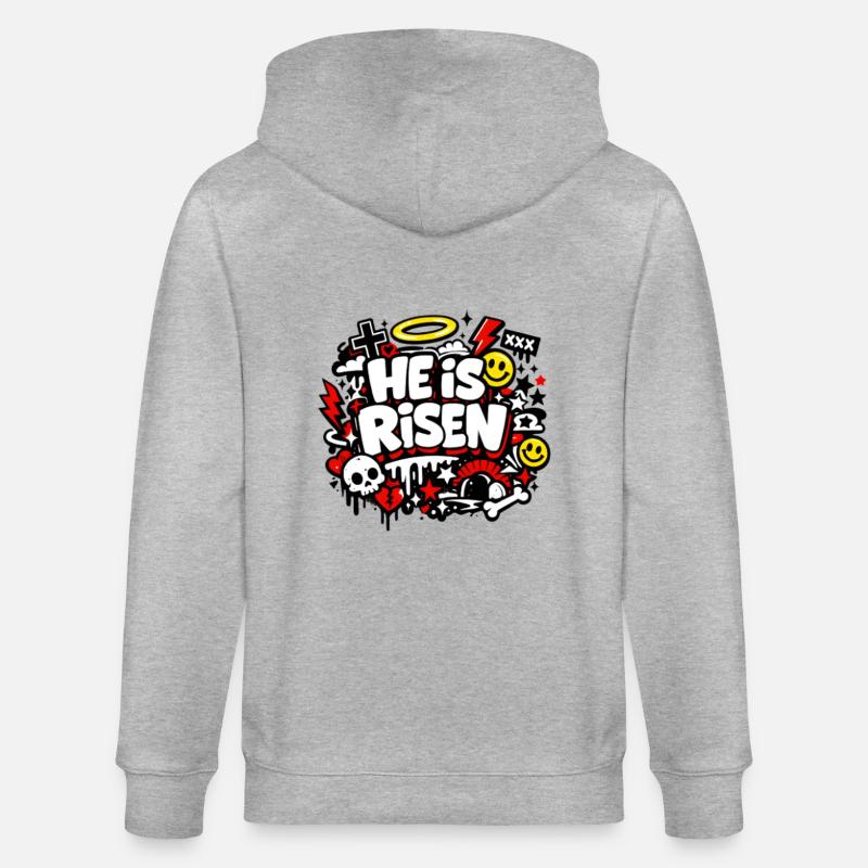 He is Risen Graffiti Easter - Stanley/Stella CULTIVATOR  Unisex Organic Hooded Jacket - heather grey