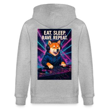 Shiba Inu DJ: Eat Sleep Rave Repeat Nachtclub - Stanley/Stella Unisex Bio-Kapuzenjacke CULTIVATOR  - Grau meliert - Hinten - Luana (180cm)