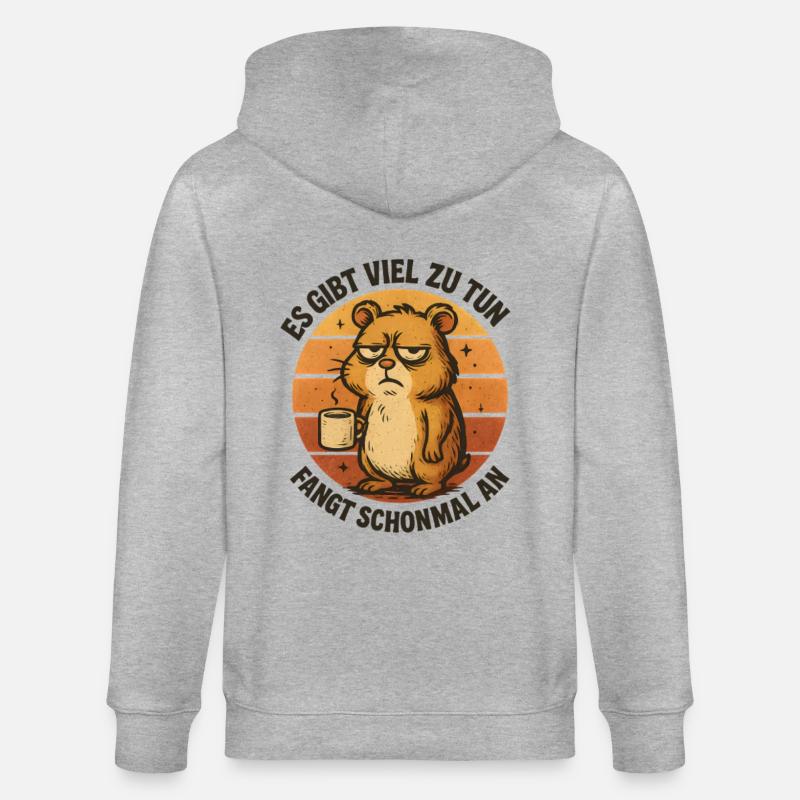 Grimmiger Hamster mit Kaffee - Stanley/Stella Unisex Bio-Kapuzenjacke CULTIVATOR  - Grau meliert