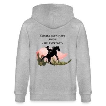 Klischees und Kaktusstacheln - das Alltägliche - - Stanley/Stella Unisex Bio-Kapuzenjacke CULTIVATOR  - Grau meliert - Hinten - Luana (180cm)
