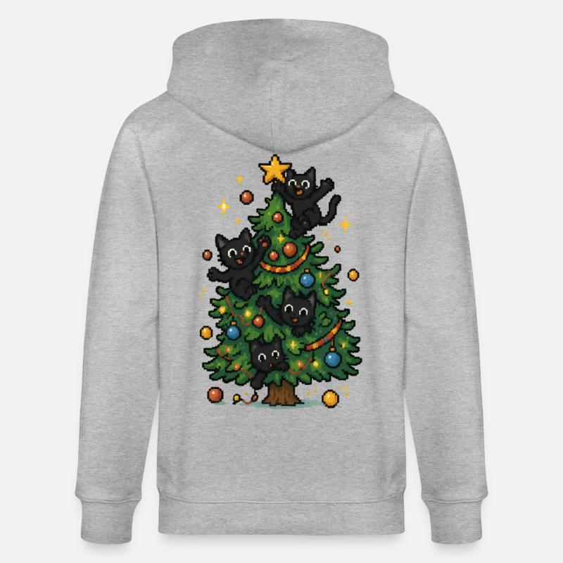 Weihnachtsbaum mit frechen Katzen - Stanley/Stella Unisex Bio-Kapuzenjacke CULTIVATOR  - Grau meliert