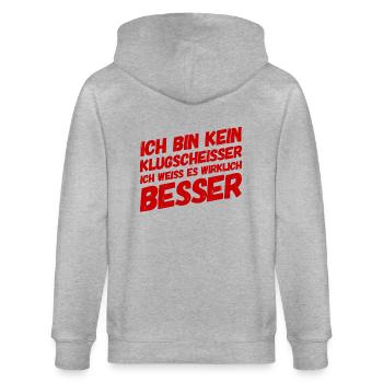 ICH BIN KEIN KLUGSCHEISSER Besserwisser Angeber - Stanley/Stella Unisex Bio-Kapuzenjacke CULTIVATOR  - Grau meliert - Hinten - Luana (180cm)