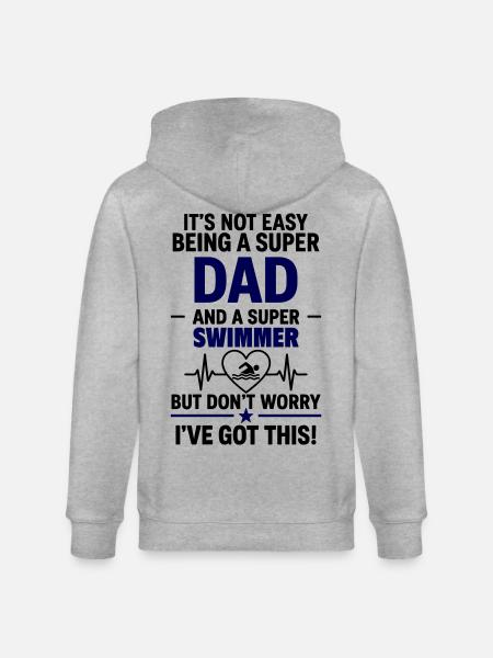 Heart + Swimming – Super Dad Swimmer - Stanley/Stella CULTIVATOR  Unisex Organic Hooded Jacket - heather grey