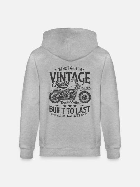 Vintage 1965 Born Motorcykel fødselsdagsgave - Stanley/Stella økologisk unisex-hættejakke CULTIVATOR - grå meleret