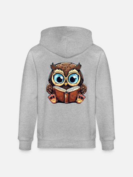 Clever owl and bookworm - Stanley/Stella CULTIVATOR  Unisex Organic Hooded Jacket - heather grey