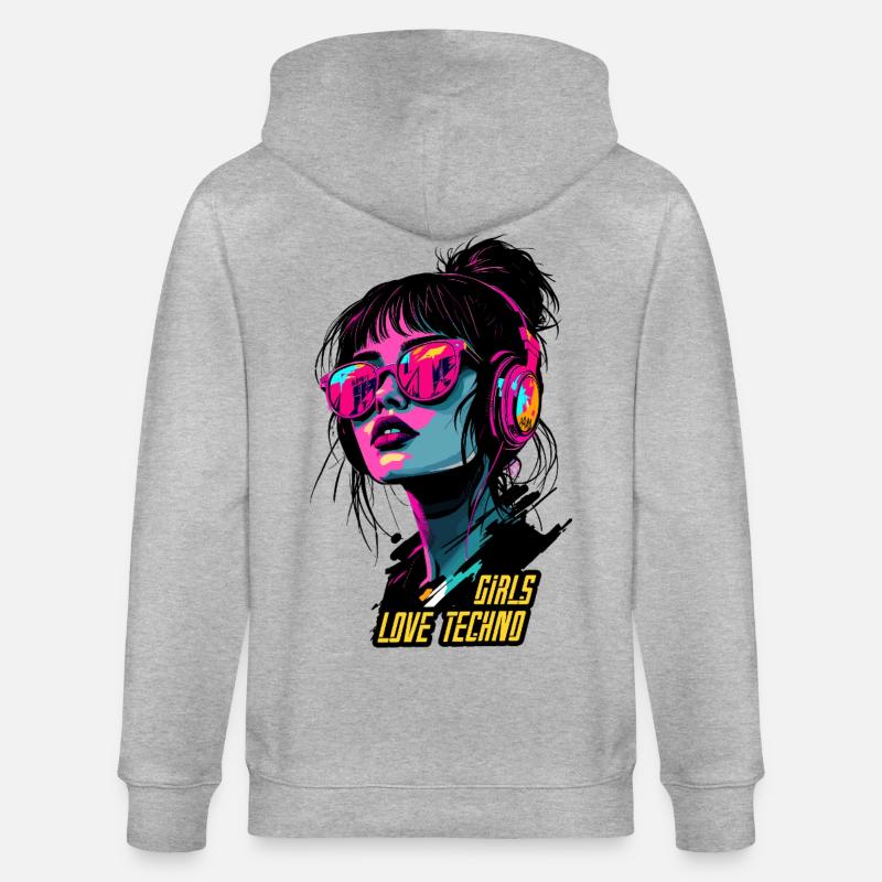 Neon Techno Mädchen Porträt - Stanley/Stella Unisex Bio-Kapuzenjacke CULTIVATOR  - Grau meliert