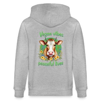 Vegane Vibes für ein friedliches Leben - Stanley/Stella Unisex Bio-Kapuzenjacke CULTIVATOR  - Grau meliert - Hinten - Luana (180cm)