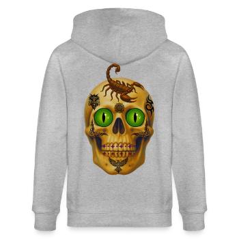Totenkopf mit Skorpion-T-Shirt-Design. - Stanley/Stella Unisex Bio-Kapuzenjacke CULTIVATOR  - Grau meliert - Hinten - Luana (180cm)
