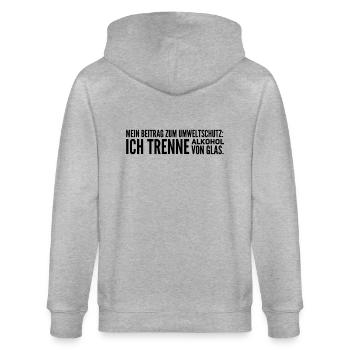 Mein Beitrag zum Umweltschutz Alkohol Glas Spruch - Stanley/Stella Unisex Bio-Kapuzenjacke CULTIVATOR  - Grau meliert - Hinten - Luana (180cm)