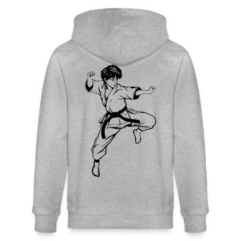 Karate Junge Zeichnung - Stanley/Stella Unisex Bio-Kapuzenjacke CULTIVATOR  - Grau meliert - Hinten - Luana (180cm)