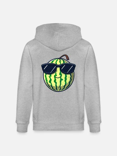 Cool watermelon with sunglasses, summery - Stanley/Stella CULTIVATOR  Unisex Organic Hooded Jacket - heather grey