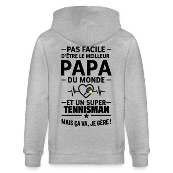Cœur + Tennis – Super Papa Tennisman - Veste à capuche bio CULTIVATOR Stanley/Stella Unisexe - gris chiné - Dos - Luana (180cm)