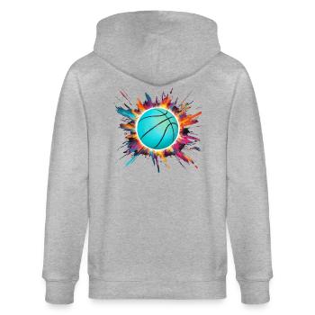 Basketball in türkis mit buntem Farbkleks - Stanley/Stella Unisex Bio-Kapuzenjacke CULTIVATOR  - Grau meliert - Hinten - Luana (180cm)