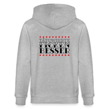 TÄTOWIERTE FICKEN BESSER - Stanley/Stella Unisex Bio-Kapuzenjacke CULTIVATOR  - Grau meliert - Hinten - Luana (180cm)