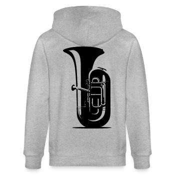 Tuba Zeichnung - Stanley/Stella Unisex Bio-Kapuzenjacke CULTIVATOR  - Grau meliert - Hinten - Luana (180cm)