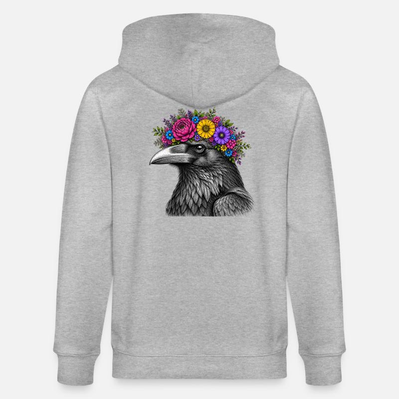 Crow's Head with Flower Crown - Stanley/Stella CULTIVATOR  Unisex Organic Hooded Jacket - heather grey