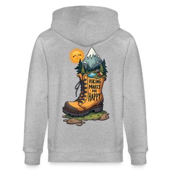 Wandern macht mich glücklich - Stanley/Stella Unisex Bio-Kapuzenjacke CULTIVATOR  - Grau meliert - Hinten - Luana (180cm)