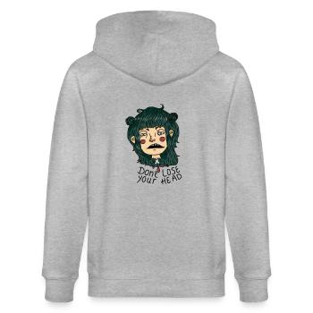 Verliere den Kopf nicht. - Stanley/Stella Unisex Bio-Kapuzenjacke CULTIVATOR  - Grau meliert - Hinten - Luana (180cm)