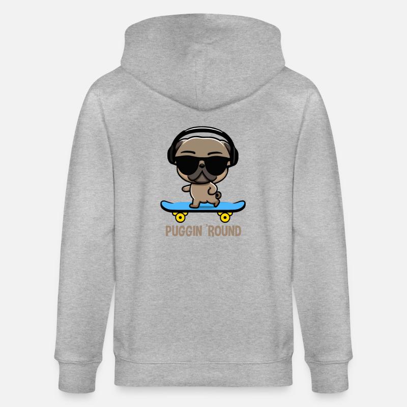 Mops auf Skateboard Pugging Around - Stanley/Stella Unisex Bio-Kapuzenjacke CULTIVATOR - Grau meliert