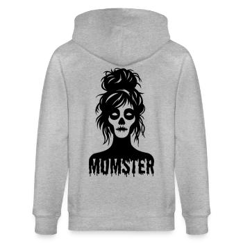 Momster Skull with Messy Bun - Stanley/Stella CULTIVATOR  Unisex Organic Hooded Jacket - heather grey - Back - Luana (180cm)