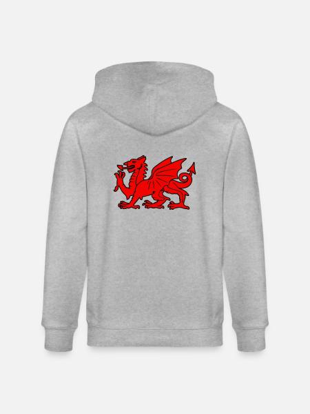 welsh red dragon wales cymru - Stanley/Stella CULTIVATOR Unisex Organic Hooded Jacket - heather grey