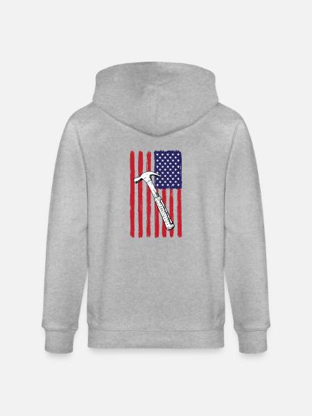 USA Flag Construction Workers - Stanley/Stella CULTIVATOR Unisex Organic Hooded Jacket - heather grey