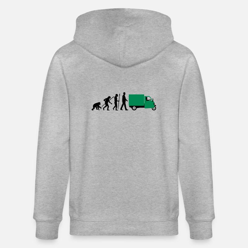 evolution_of_man_Piaggio Ape_092014_a_2c - Stanley/Stella Unisex Bio-Kapuzenjacke CULTIVATOR  - Grau meliert