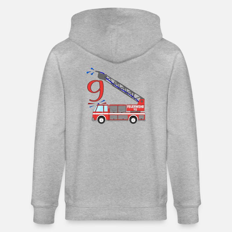 Fire engine 9th birthday - Stanley/Stella CULTIVATOR  Unisex Organic Hooded Jacket - heather grey