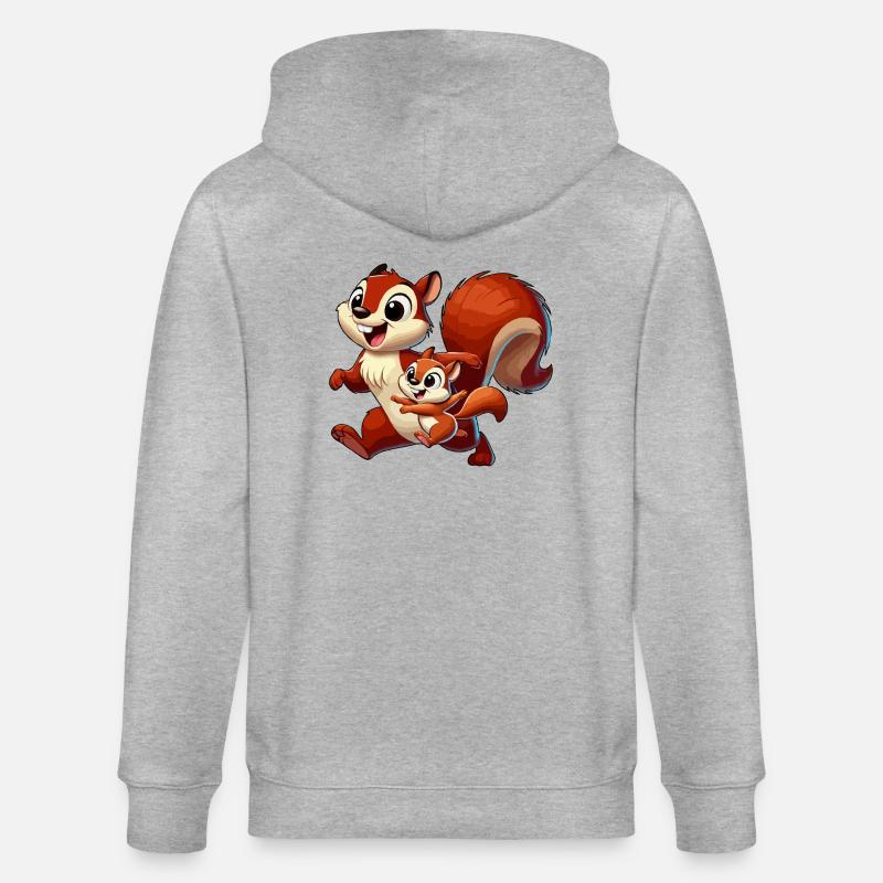 Eichhörnchen-Mutter und Kind beim Herumtollen - Stanley/Stella Unisex Bio-Kapuzenjacke CULTIVATOR  - Grau meliert