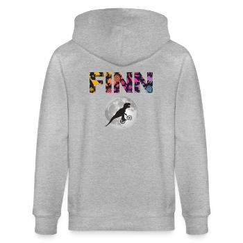 FINN - Schöner Jungen Name mit Dinosaurier - Stanley/Stella Unisex Bio-Kapuzenjacke CULTIVATOR  - Grau meliert - Hinten - Luana (180cm)