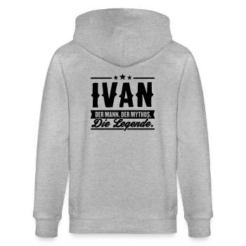 Mann Mythos Legende Ivan - Stanley/Stella Unisex Bio-Kapuzenjacke CULTIVATOR  - Grau meliert - Hinten - Luana (180cm)