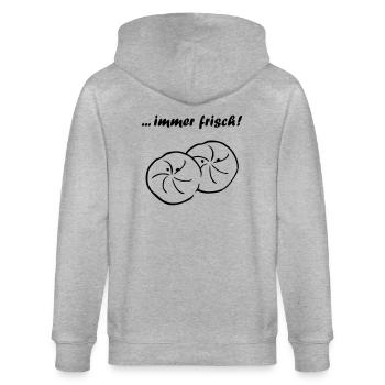 Brötchen...immer frisch - Stanley/Stella Unisex Bio-Kapuzenjacke CULTIVATOR  - Grau meliert - Hinten - Luana (180cm)