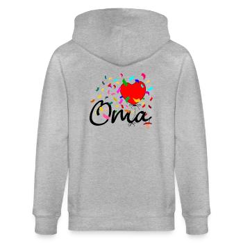 Oma Konfetti - Stanley/Stella Unisex Bio-Kapuzenjacke CULTIVATOR  - Grau meliert - Hinten - Luana (180cm)