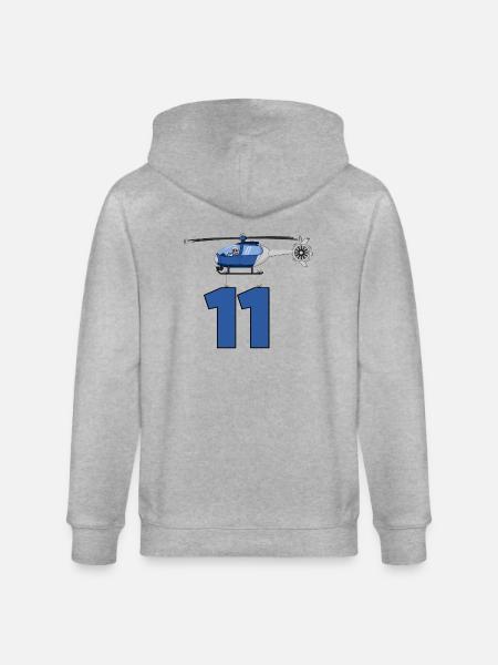 Helicopter 11th birthday - Stanley/Stella CULTIVATOR  Unisex Organic Hooded Jacket - heather grey