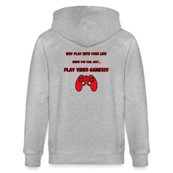 WHY PLAY WITH YOUR LIFE - Stanley/Stella CULTIVATOR  Unisex Organic Hooded Jacket - heather grey - Back - Luana (180cm)